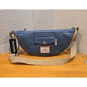 True Religion Hobo Bag Crescent Shape Crossbody Denim Jeans NWT Handbag